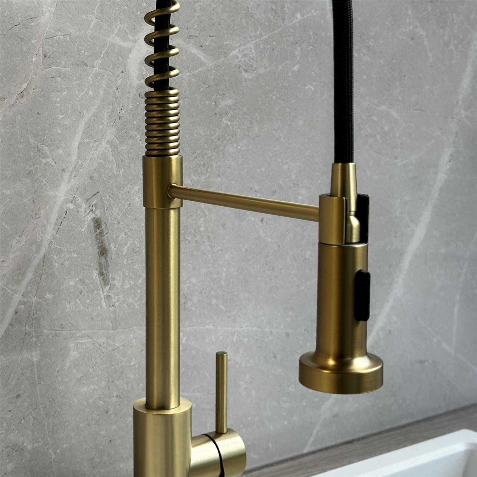 Liquida CT595BR Brushed Brass Spring Kitchen Mixer Tap With Pull Out Spray Head